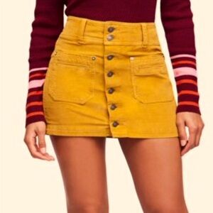 Free People Joanie Corduroy Skirt in Yellow EUC Sz 30